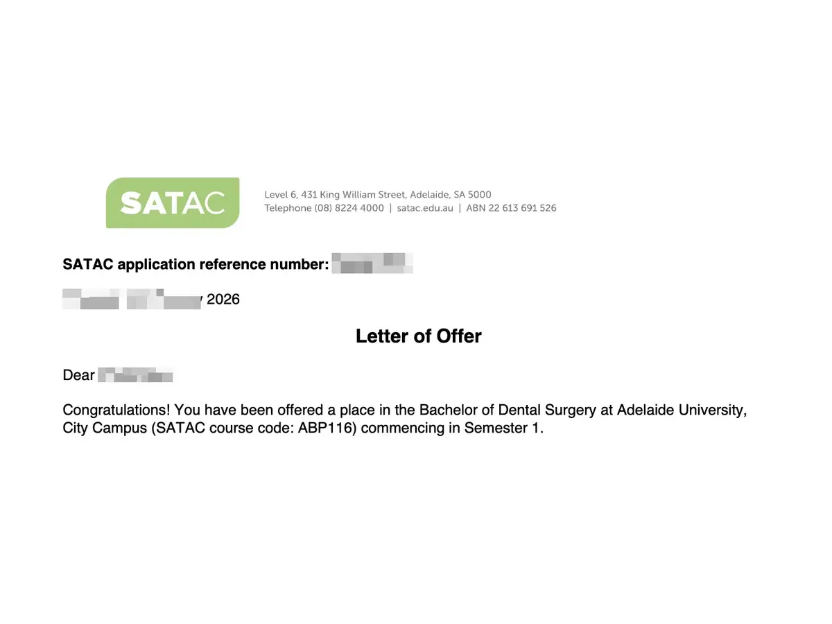 Dental Surgery offer from Adelaide University