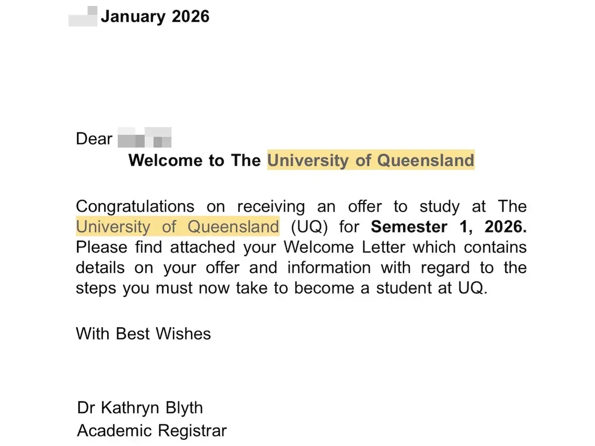 Medicine offer from the University of Queensland