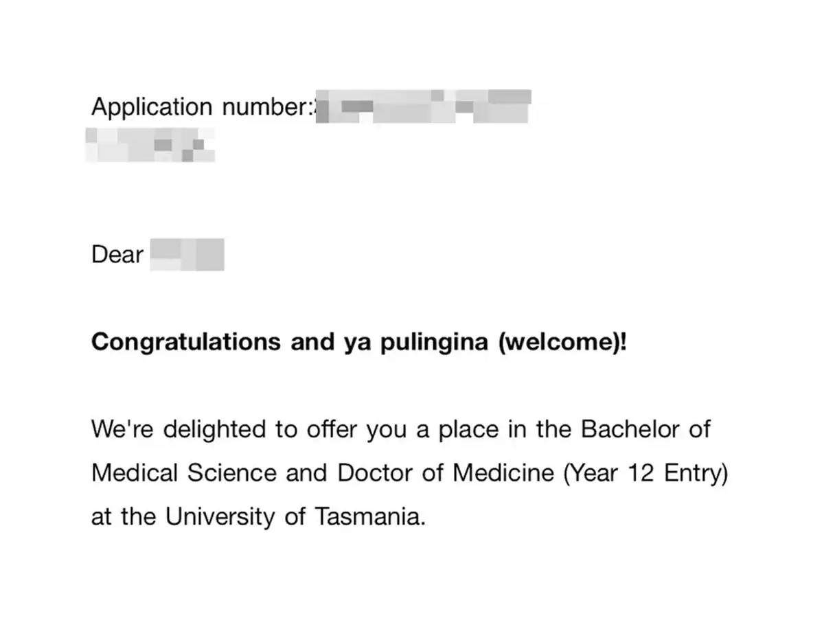 Medicine offer from the University of Tasmania